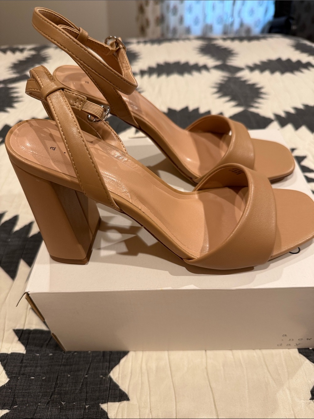 a new day Tan Block Heel Ankle Strap Sandals